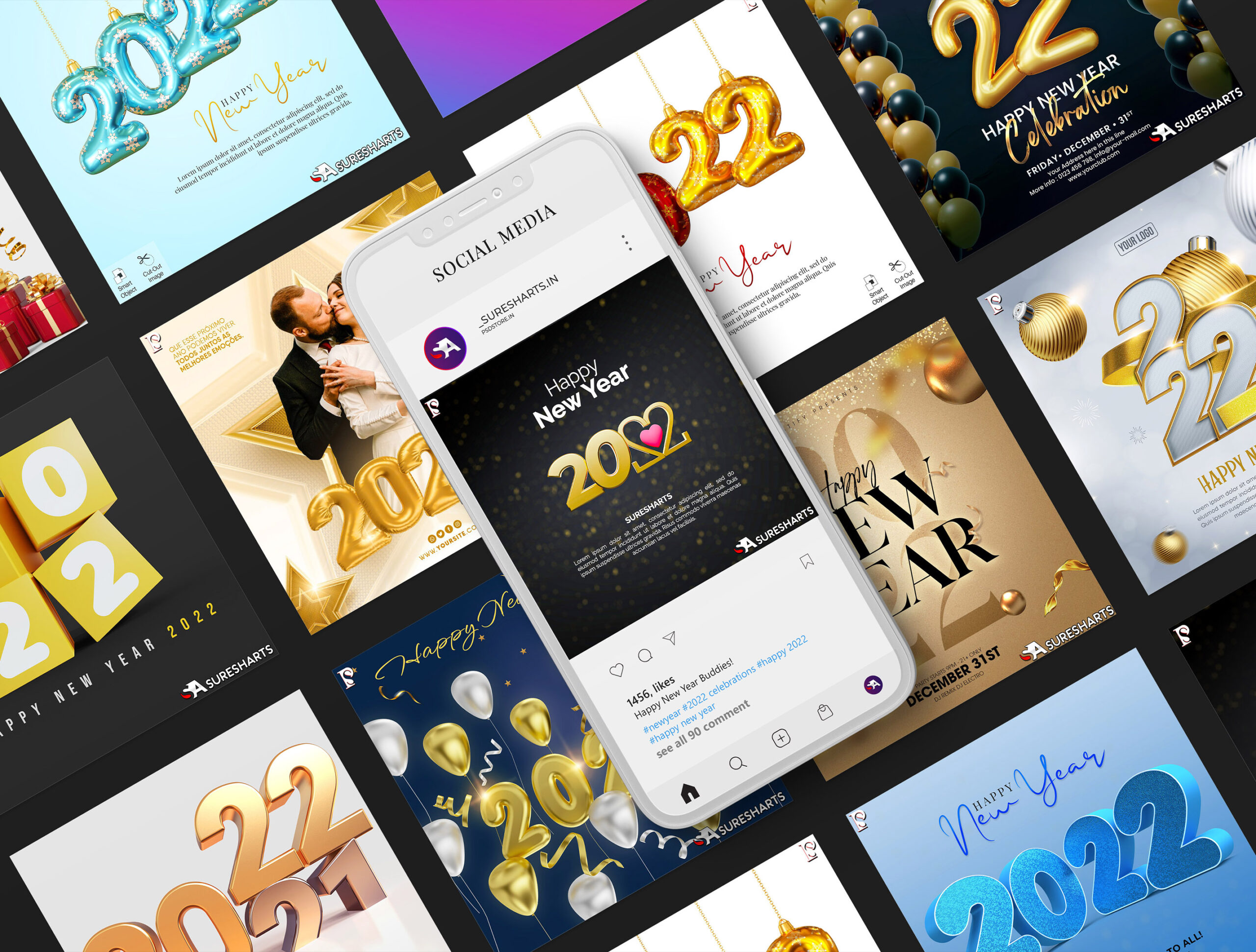 2022 New Year Social Media PSD Templates – Free Download