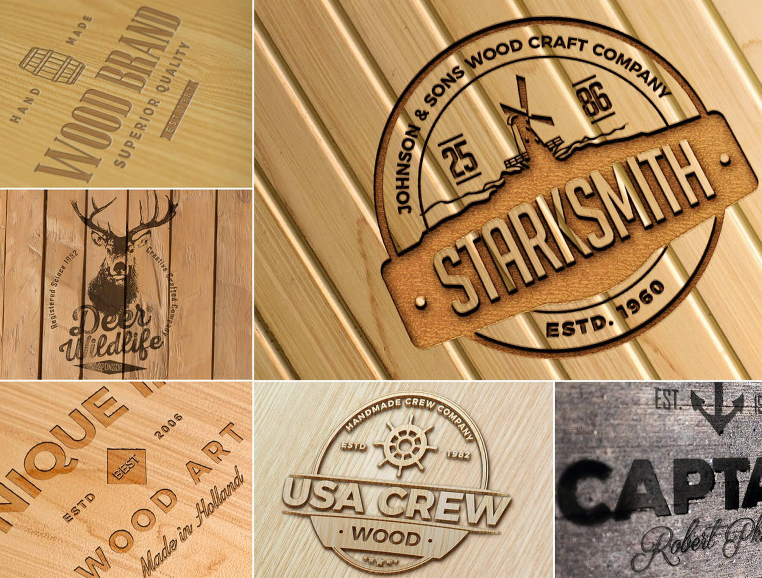 Photo-realistic Wood Craft Logo Mockups-Free Download